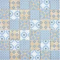 Produktbild: Keramik Mosaik Fliese Retro beige gelb blau weis Mosaikfliese Patchwork Ornament