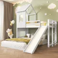 Produktbild: Flieks Etagenbett 90x200/140x200, Kinderbett mit Rutsche und Lattenrost, Hochbett mit Rausfallschutz, Holzbett Stockbett Bodenbett, Weiß