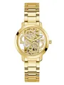Produktbild: Guess Damen Armbanduhr Quattro Clear mit goldfarbenem Edelstahlarmband, 3 Bar, Gehäusedurchmesser: 36 mm, GW0300L2
