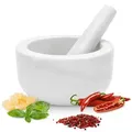 Produktbild: GOURMEO Mörser Mörser mit Stößel Set aus Marmor 18 x 18 x H10cm 800ml Mörser, (2-tlg), Mortar and Pestle für Gewürze Salsa Pesto Weiß weiß 18.00 cm x 18.00 cm x 10.00 cm