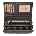 Produktbild: Benthill Geldbörse Damen Leder - Hochwertige Echt-Leder Damen Portemonnaie mit RFID Schutz - Lange Vintage Damenbörse - Frauen Portmonee inkl. Geschenkbox, Farbe:Grau