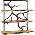 Produktbild: Kobolo Wandregal 59x20x66 cm Ast Zweig- 3 Böden aus Metall Eisen und Holz Hängeregal Bücherregal Schwarz Wandregale Schweberegale Weinregale Regale - Braun
