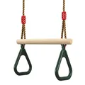 Produktbild: PELLOR Multifunktions Kinderholz Trapeze Schaukel mit Kunststoff Turnringe zum Aufhängen belastbar bis 160KG Grün