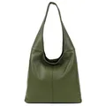 Produktbild: OBC Made in Italy Damen Leder Tasche Shopper Schultertasche Umhängetasche Handtasche Beuteltasche Hobo Bag Ledertasche Nappaleder (Olivgrün)