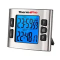 Produktbild: ThermoPro TM02 digitaler Küchentimer mit 2 Countdown-Stoppuhren Timer/Magnetuhr mit einstellbarem lautem Alarm und Hintergrundbeleucht mit großen LCD-Ziffern/24-Stunden-Anzeige für Kinder Lehrer