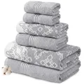 Produktbild: Modern Threads 6-teiliges Set, 2 Badetücher, 2 Handtücher, 2 Waschlappen garngefärbt Jacquard/Solid Handtuchset Charlize Stone