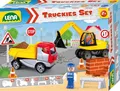 Produktbild: Lena 01631 - Truckies Set Baustelle 23 teilig, Inhalt: Muldenkipper LKW ca. 22 cm, Bagger ca, 25 cm, 3 Spielfiguren und 17 Verkehrsschilder & Pylone, Baufahrzeuge & Figuren für Kinder ab 2 Jahren