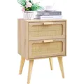 Produktbild: Rattan Nachttisch mit 2 Hand Made Rattan Schubladen Boho Beistelltisch Natur