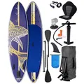 Produktbild: BRAST SUP Board Shark | Aufblasbares Stand up Paddle Set | 320x81x15cm | 8 Designs | 5 Jahre Garantie | inkl. Sonderzubehör | 2in1 Paddel Kajak-Sitz Action-Cam-Halterung Fußschlaufe Pumpe Rucksack