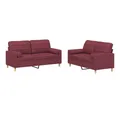 Produktbild: vidaXL Sofa 2-tlg. Sofagarnitur mit Kissen Weinrot Stoff
