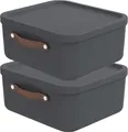 Produktbild: Rotho 2er-Set Aufbewahrungsbox 20 L Maloja - Kunststoffbox mit Deckel - Stapelbox 39,5 x 38,0 x 17,7 cm - Plastikbox Ordnungsbox Allzweckkiste
