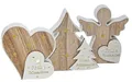 Produktbild: Bambelaa! 3er Set LED Holzdeko Tanne Herz Engel Weihnachtsdeko mit Beleuchtung Frohe Weihnachten für Innen ca. 13 x 11 cm