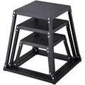 Produktbild: VEVOR 3-teilige Plyometrische Sprungboxen, 305/458/609 mm Plyometric Box Schwarz, Rutschfestes Fitness-Übungs-Step-Up-Box-Set für Heim-Fitness-Training, Konditions-Krafttraining, Jump Training Tragbar