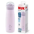 Produktbild: NUK Mini-Me Flip mit Strohhalm für Kleinkinder | ab 12 Monate | 500 ml | Edelstahl-Wasserflasche für Kinder | auslaufsichere stabile Trinköffnung | bruchsicher | lila Blume