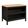 Produktbild: Inter Link - Kücheninsel - Mittelinsel - Arbeitsplatte - Küchenschrank mit Regalen - Melaminbeschichtet - Länge 124cm - Höhe 82 cm - Tiefe 75 cm - Helina Schwarz/ Artisan