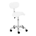 Produktbild: Physa Hamburg White Sattelstuhl mit Lehne Sattelhocker mit Rollen höhenverstellbar Arbeitsstuhl mit Rückenlehne (weiß, bis 150 kg, Höhe 50-70 cm, Kunstleder, 360° drehbar)