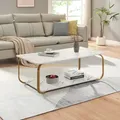 Produktbild: Couchtisch Kolta 120x60x43 cm Marmoroptik, Weiß/Gold