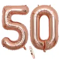 Produktbild: Folienballon Zahl Deko Rose Gold 50 für Frau Frauen, XXL 100cm Riesen Nummer Aufblasbar Helium Ballon Figuren Zahlen Luftballons Geschenk für 50. Jahre Geburtstag Hochzeit Jubiläum Party Dekoration