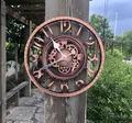 Produktbild: KUNY Outdoor Grosse Retro Gartenuhr Wetterfest, Badezimmeruhr Groß Vintage Dekorativ Ornament Wanduhr mit ohne TickgeräUsche Moderne Uhr
