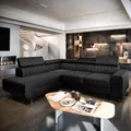 Produktbild: Masseno Ecksofa NOLA L-S mit Schlaffunktion L-Form, Sofa mit Bettkasten, Wohnzimmersofa, Couch, Soffa, Bettsofa, Couchgarnitur- Schwarz, MONOLITH 95
