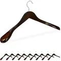 Produktbild: Relaxdays Anzug Kleiderbügel, 10er Set, breite Schulter, 360° drehbarer Haken, Kostüm, Jacken, Holzbügel, dunkelbraun