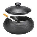 Produktbild: Aschenbecher Keramik mit Deckel, Winddicht, Retro Windaschenbecher für Innen & Außen, Zigaretten Sturmaschenbecher für Zuhause, Büro, Balkon und Terrasse - Schwarz