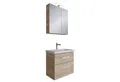 Produktbild: Planetmöbel Badmöbel-Set Badmöbel-Set mit Spiegelschrank 63cm (Sonoma Eiche), (Komplett-Set, 3-St)