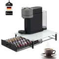 Produktbild: eluno Kapselhalter für 40x Nespresso Vertuo, Schubladenbox, Glas-Maschinenständer Metall und Glasplatte, Kaffeekapselbox, Kapselspender ca. 33,5 x 9 x 41 cm (B/H/T) (weiß)