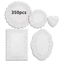Produktbild: DailyTreasures 350 Pcs Lace Paper Deckchen 6 Formiger Untersetzer Deckchen Kuchen, Rund Oval Rechteck Herz Papierdeckchen Spitze, 6 Größe Papier Spitzendeckchen für Papierdeckchen