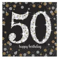 Produktbild: SERVIETTEN -  ZAHL 50 SPARKLING GOLD & SILBER PARTY 16 STÜCK 33 x 33 CM NEU OVP