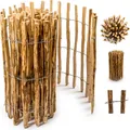 Produktbild: Floranica Staketenzaun aus Haselnuss Kastanie 1 laufender Meter x 80cm hoch 8-10cm Zwischenraum Hühnerzaun Lattenzaun Gartenzaun, Rollzaun,Hundezaun