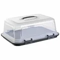 Produktbild: Engelland Rechteckige Kuchen-Transportbox mit Griff, Deckel und 4-fach Klick-Verschluss, Farbe: Schwarz-Transparent, 44 x 35 x 17,50 cm, BPA-frei, Torten-haube, Stückeinteilungshilfe