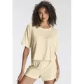Produktbild: Shorty LASCANA, Damen, Gr. 32/34, beige (ecru), Single Jersey, Obermaterial: 63% Polyester, 33% Viskose, 4% Elasthan, loose fit kurz, Rundhals, Homewear-Sets Shorty, aus schönem Ripp-Material
