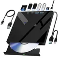 Produktbild: 7 in 1 Externes DVD-Laufwerk, Externes CD/DVD-Laufwerk für Laptop mit SD/TF-Anschluss, CD-Brenner DVD-Player DVD-Brenner USB 3.0/Typ C, CD Rom Externes Laufwerk CD-Laufwerk für PC Laptop Windows Linux