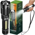 Produktbild: KRUMAD LED Taschenlampe Aufladbar – starke Handlampe mit COB-Seitenlicht, 5 Modi & Akkuanzeige – USB-C Taschenlampe wasserdicht für Camping & ...