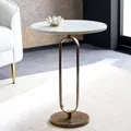 Produktbild: Runder Beistelltisch ELEGANCE 60cm weiß gold antik Marmor Metall handmade