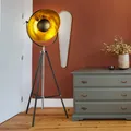 Produktbild: Stehlampe Stativleuchte Wohnzimmerlampe Höhe anpassbar Retro Schirm schwarz gold