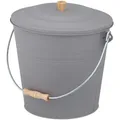 Produktbild: Relaxdays Ascheeimer mit Deckel, 12 Liter, Kamineimer, Stahl & Holz, Aschebehälter mit Henkel, Kamin, Ofen & Grill, grau