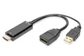 Produktbild: DIGITUS HDMI-Adapter, HDMI zu DisplayPort, UltraHD 4K/30Hz, 0,2 m, DP 1.2, Stromversorgung über USB-A, Schwarz