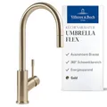 Produktbild: Villeroy & Boch Umbrella Flex Hochdruck-Küchenarmatur, Spülenarmatur mit ausziehbarer Handbrause und 360° Schwenkbereich, wassersparend, 220 mm Auslaufhöhe, Gold