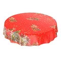 Produktbild: ANRO Wachstuchtischdecke Wachstuch Wachstischdecke Tischdecke Weihnachten Weihnachtsmann Rot Sterne Rund 140cm eingefasst