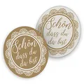 Produktbild: itenga 40x Bierdeckel Untersetzer aus Pappe I Schön DASS du da bist Vintage Spitze I rund, Ø 10,7 cm I ideal als Untersetzer bei Allen Anlässen