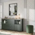Produktbild: Lomadox Sideboard grün mit Eiche Lefkas Nb. Glaseinsatz Türen und Knopfgriffe, B/H/T: ca. 181/93/42 cm