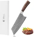 Produktbild: Wakoli EDIB Chinesisches Kochmesser aus echtem Damaststahl (VG10 Kern) mit 19 cm Klinge – Scharf & ausgewogen – Damastmesser mit Pakkaholzgriff in Geschenkbox – Küchenmesser für Fleisch, Fisch, Gemüse