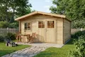 Produktbild: Alpholz Gartenhaus Valeria mit Fußboden aus Holz, Gerätehaus 438x427, 14,3 m², 28 mm Wandstärke, Holzhaus in Blockbohlen-Bauweise inkl. Fenster und Leimholztür Naturbelassen