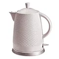 Produktbild: Elektrischer Wasserkocher aus Keramik, Füllmenge 1,5 L, abnehmbarer Deckel, Farbe: weiß .Teekessel in weiss retro Noppen-Design, electric Tee kettle Ceramic Porzellan white vintage. Geschenkidee.