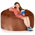 Produktbild: Green Bean Jumbo Max Riesensitzsack mit Memory-Schaum Flockenfüllung – Sitzsack XXL aus flauschigem Velours in 5ft (150x120cm) Braun – Indoor Lounge-Sitzsack waschbar & gemütlich