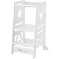 Produktbild: VEVOR Tritthocker Kinder 158,9 kg Gewichtskapazität Trittschemel 844 x 553 x 482 mm Hocker Kiefernholz Bambus höhenverstellbar von 328 bis 520 mm Lernturm Kinderschemel Trittschemel Kinderhocker Weiß