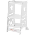 Produktbild: Vevor Tritthocker Kinder 158,9 Kg Gewichtskapazität Trittschemel 844 X 553 X 482 Mm Hocker Kiefernholz Bambus Höhenverstellbar Von 328 Bis 520 Mm Lernturm Kinderschemel Trittschemel Kinderhocker Weiß