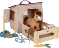Produktbild: Spielset Pferd mit Stall und Zubehör in der Tasche, Plüschpferd, Stofftier